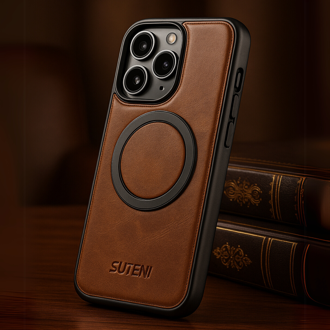 Case iPhone Magnetic 360° em Couro Suteni