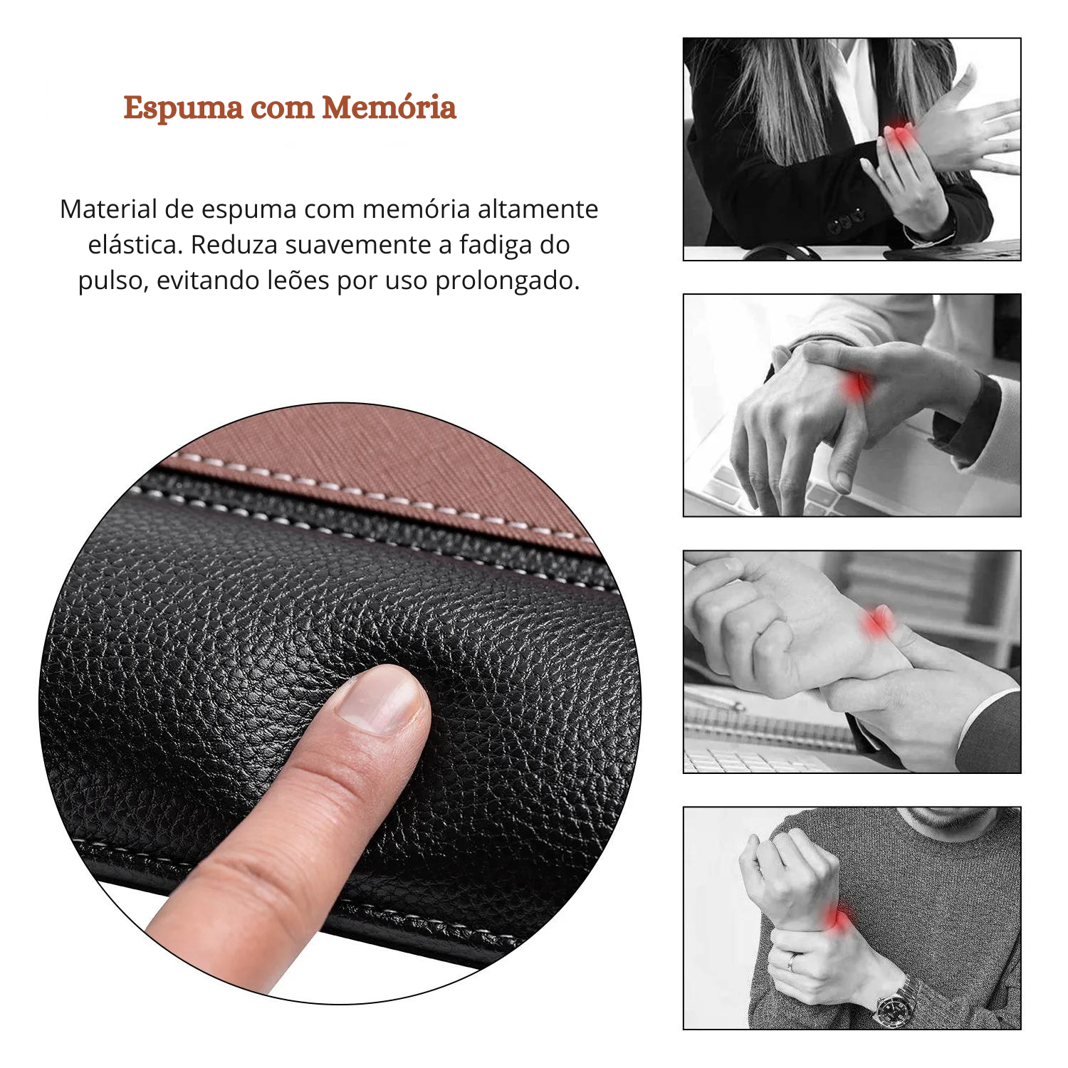 Mousepad em Couro com Descanso de Pulso - Confort Leather