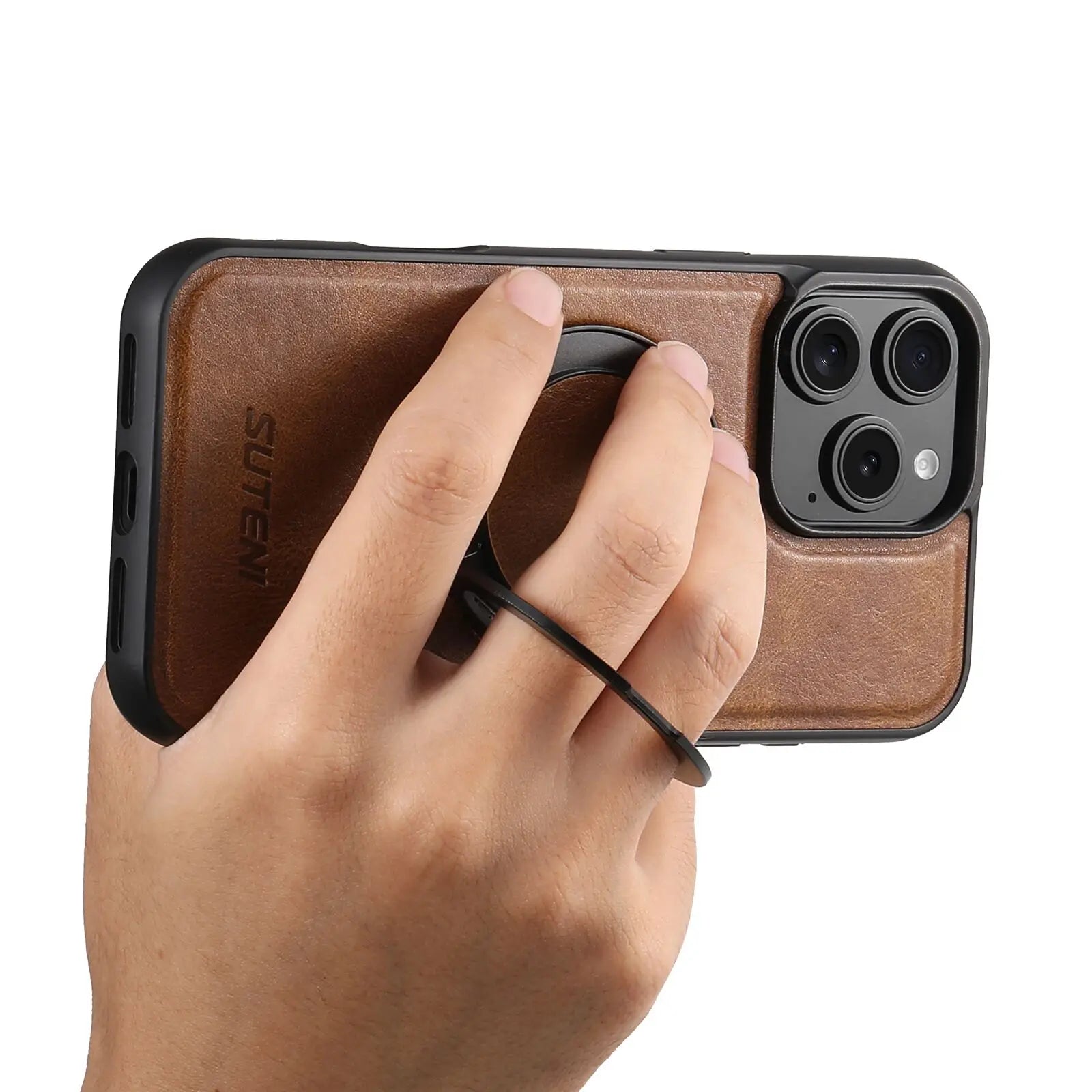 Case iPhone Magnetic 360° em Couro Suteni