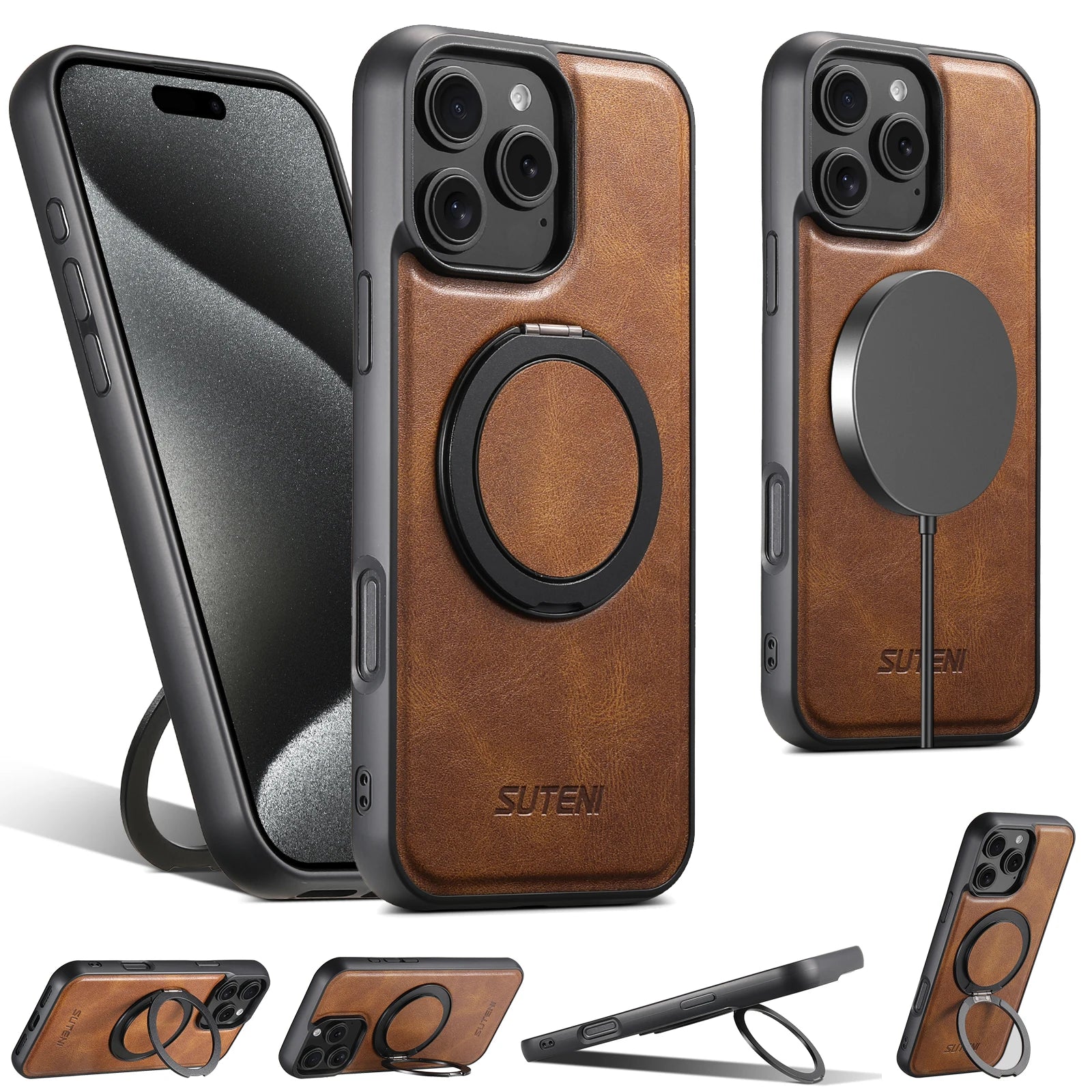 Case iPhone Magnetic 360° em Couro Suteni